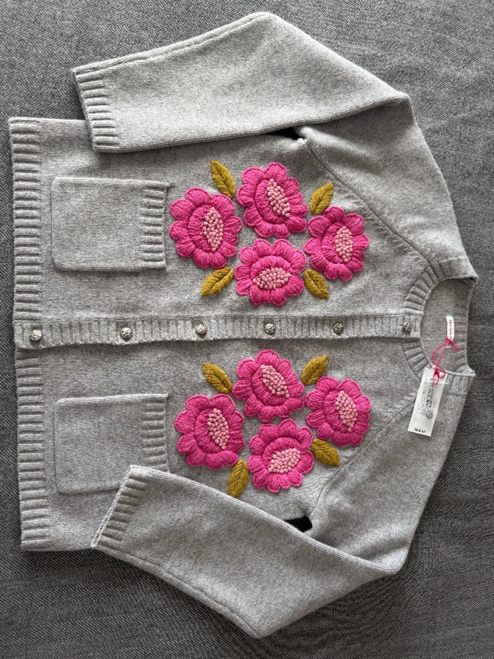 NWT, FRANCES VALENTINE, DARLING PINK EMBROIDERED FLORAL LAMBSWOOL SWEATER - Picture 2 of 12